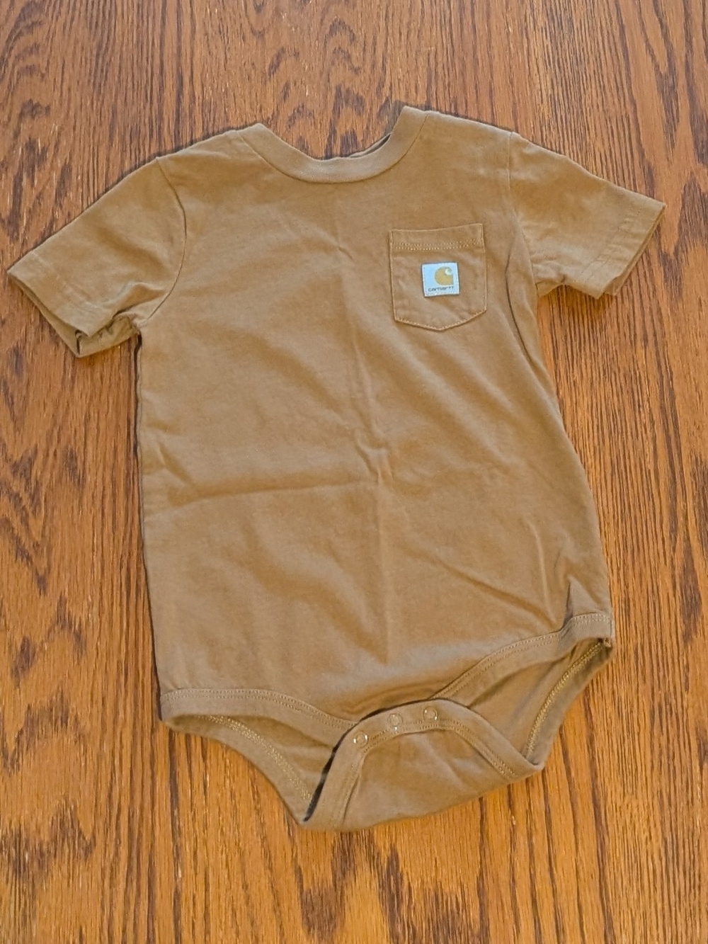 Carhartt Baby Boy 24M Brown Pocket Short Sleeve Bodysuit Workwear Logo